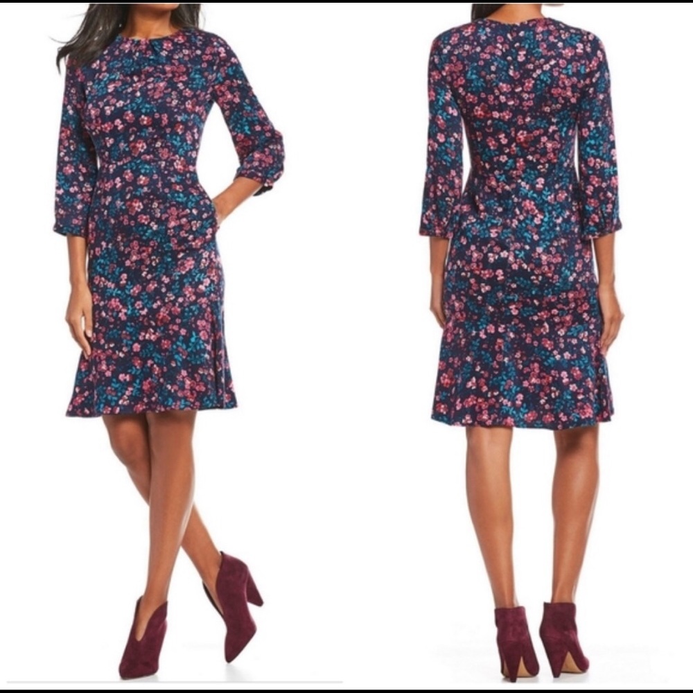 Joules Roselda Floral Print Fluted Hem Dress